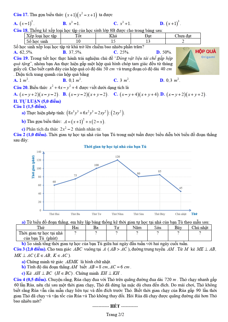 Đề thi Học kì 1 Toán 8 sở GD&ĐT Bắc Ninh năm 2025-2026