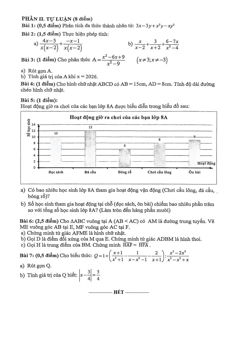 Đề thi Học kì 1 Toán 8 trường THCS Đồng Khởi (Tp.HCM) năm 2025-2026