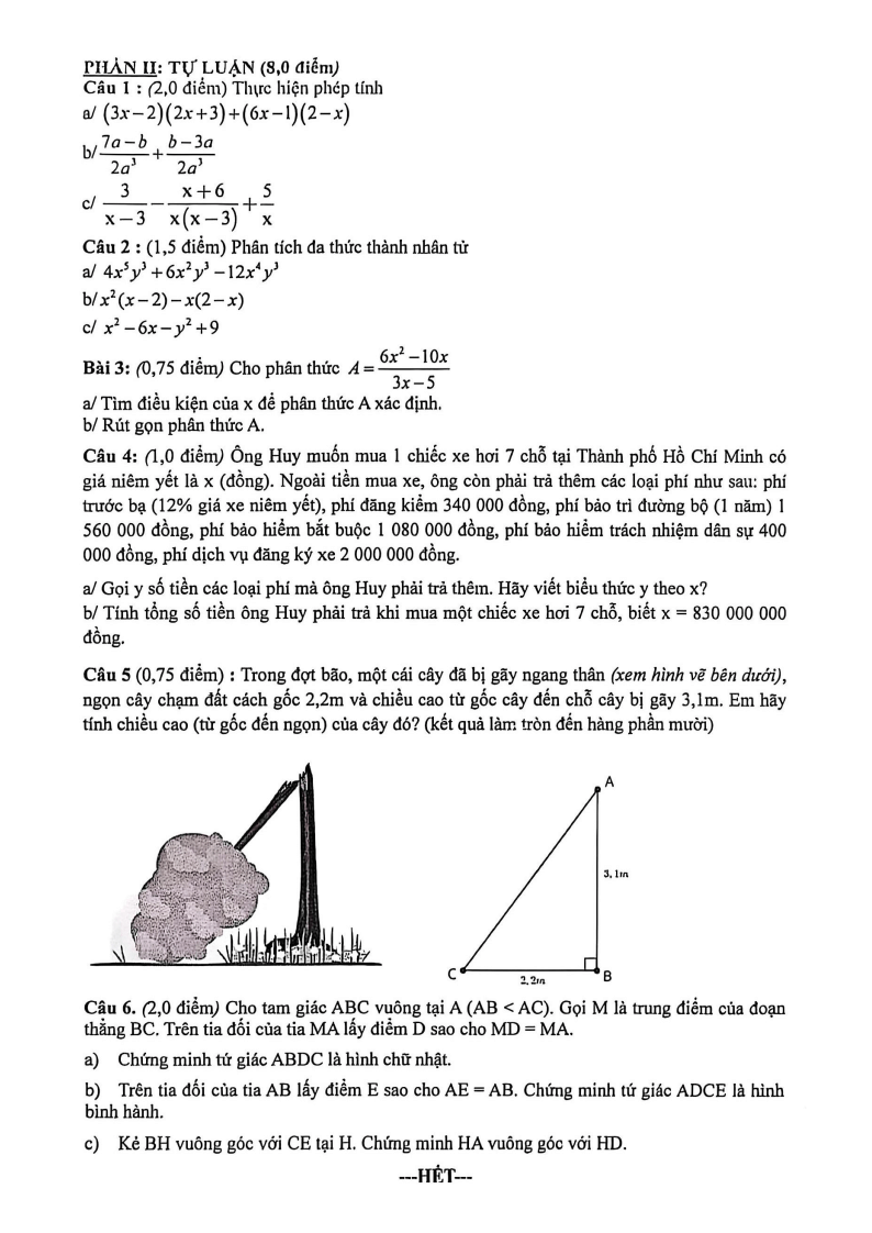 Đề thi Học kì 1 Toán 8 trường THCS Hoàng Văn Thụ năm 2025-2026