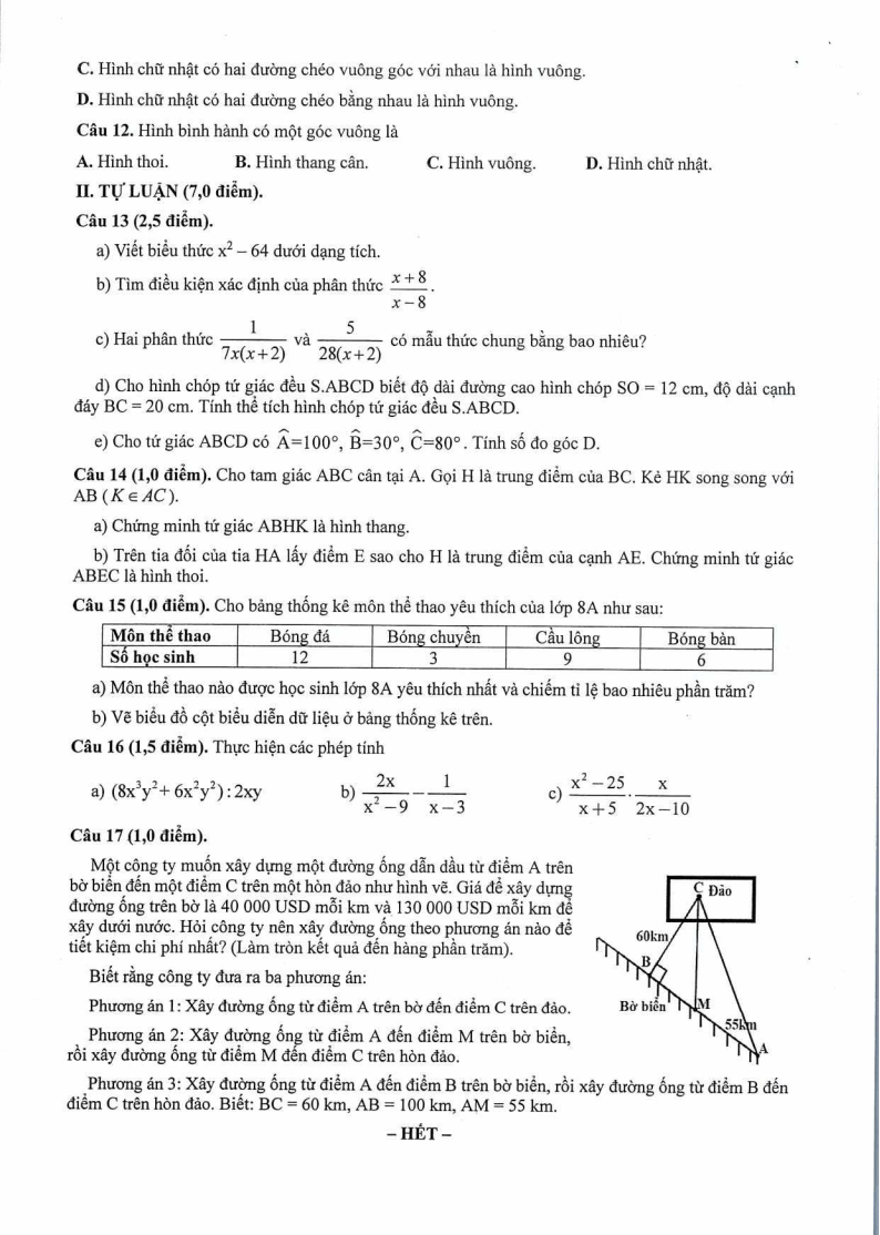 Đề thi Học kì 1 Toán 8 trường THCS Long Toàn (Tp.HCM) năm 2025-2026