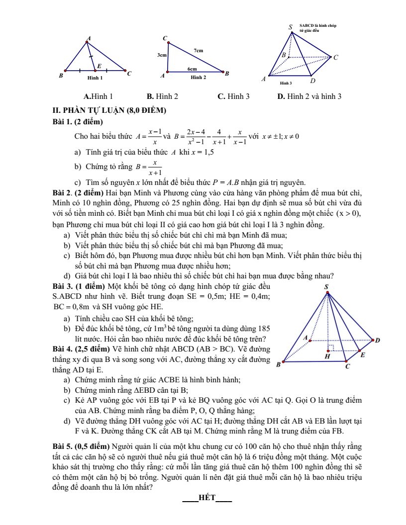 Đề thi Học kì 1 Toán 8 trường THCS Ngô Sĩ Liên (Hà Nội) năm 2025-2026