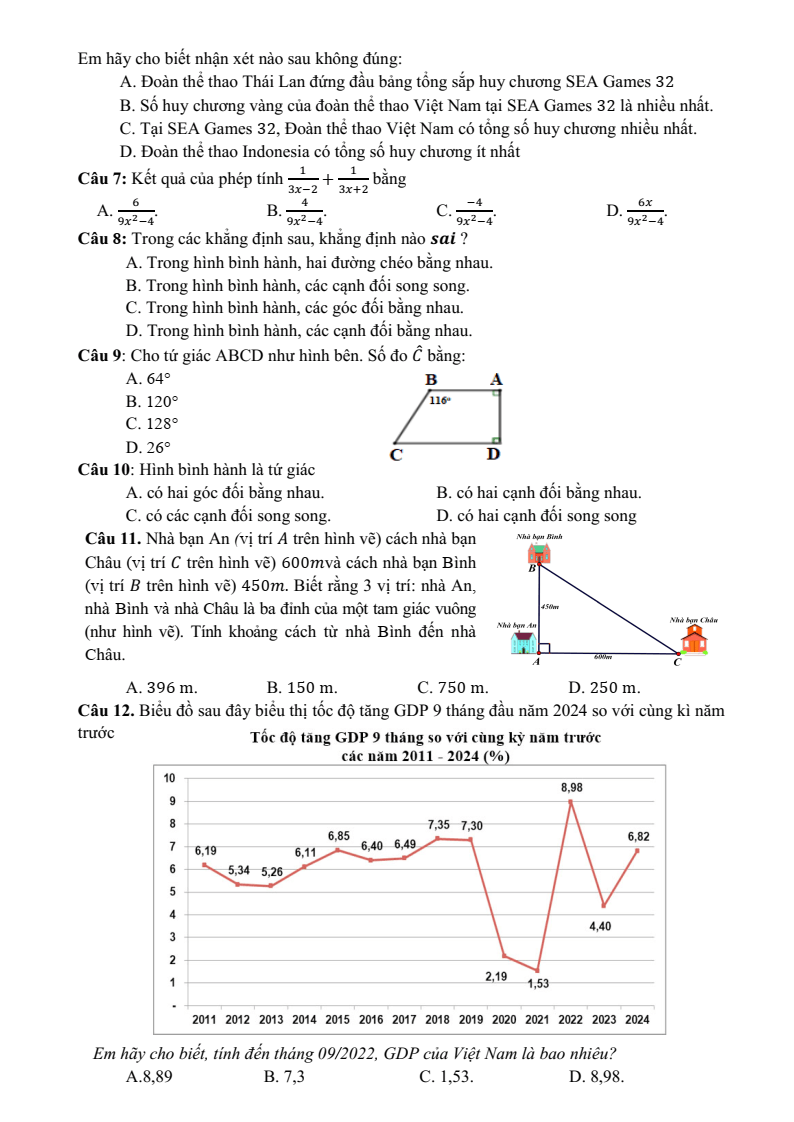 Đề thi Học kì 1 Toán 8 trường THCS Nguyễn Văn Trỗi (Tây Ninh) năm 2025-2026