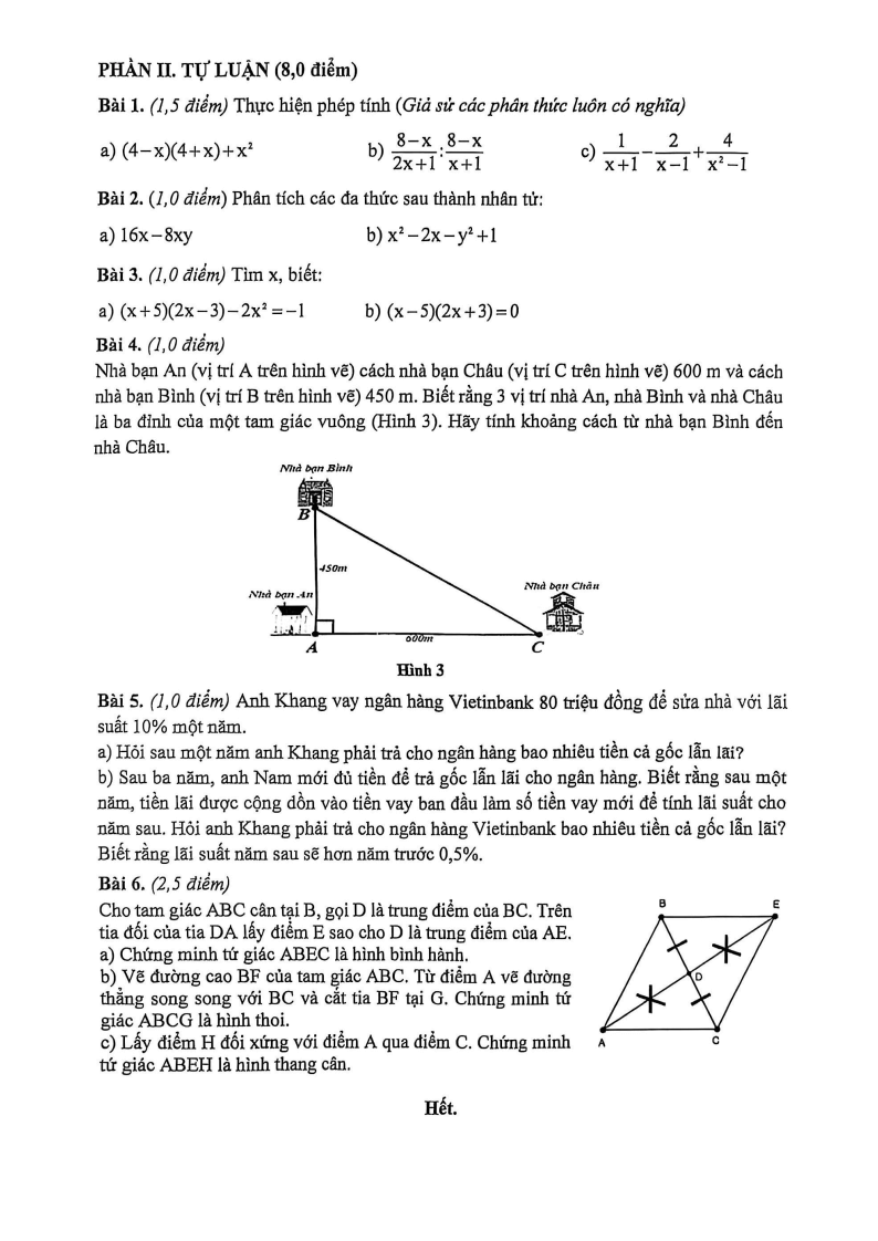 Đề thi Học kì 1 Toán 8 trường THCS Phạm Ngọc Thạch năm 2025-2026