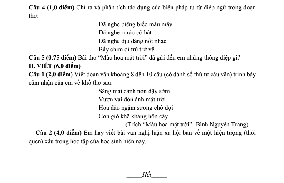Đề thi Học kì 1 Văn 8 năm 2025-2026 trường THCS Lương Thế Vinh (Ninh Bình)
