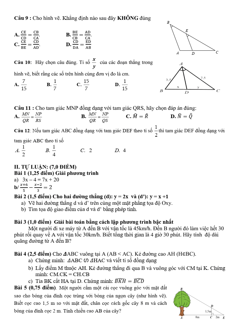 Đề thi Học kì 2 Toán 8 phòng GD&ĐT Bình Thạnh (Tp.HCM) năm 2024-2025