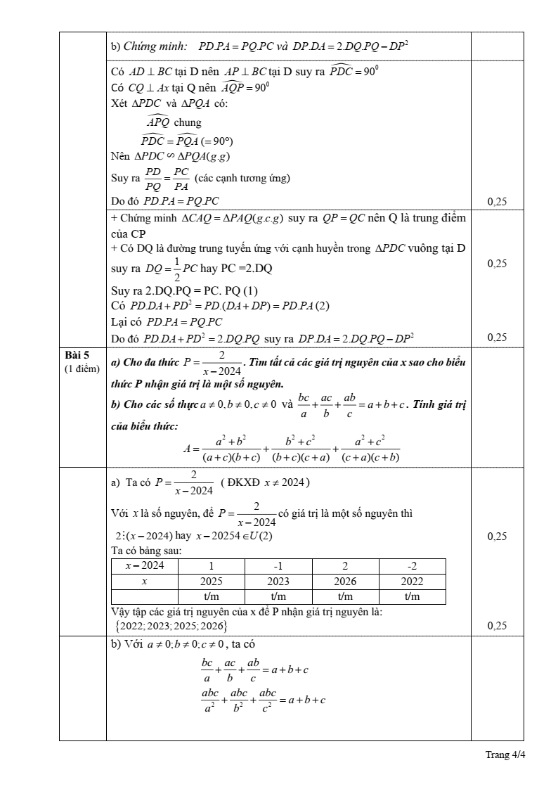 Đề thi Học kì 2 Toán 8 phòng GD&ĐT Hải Hậu (Nam Định) năm 2024-2025