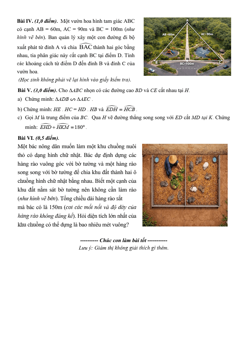 Đề thi Học kì 2 Toán 8 trường THCS Chương Dương (Hà Nội) năm 2025-2026