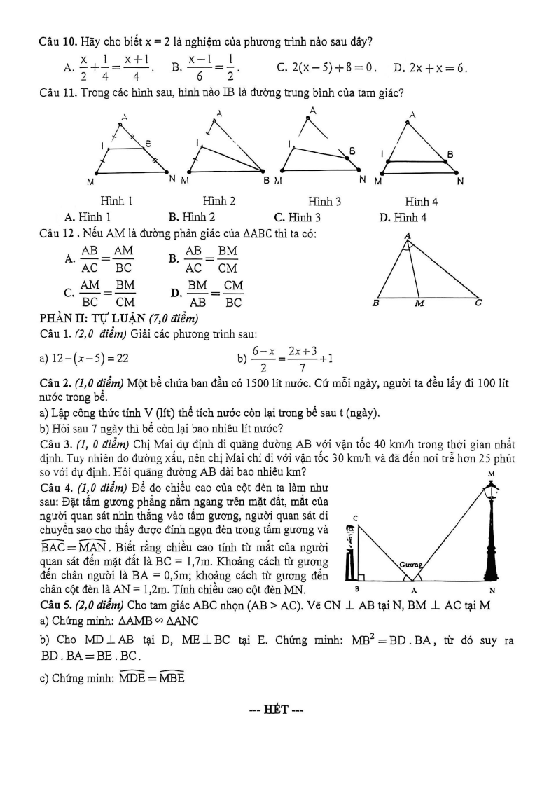Đề thi Học kì 2 Toán 8 trường THCS Hòa Hưng (TP HCM) năm 2025-2026