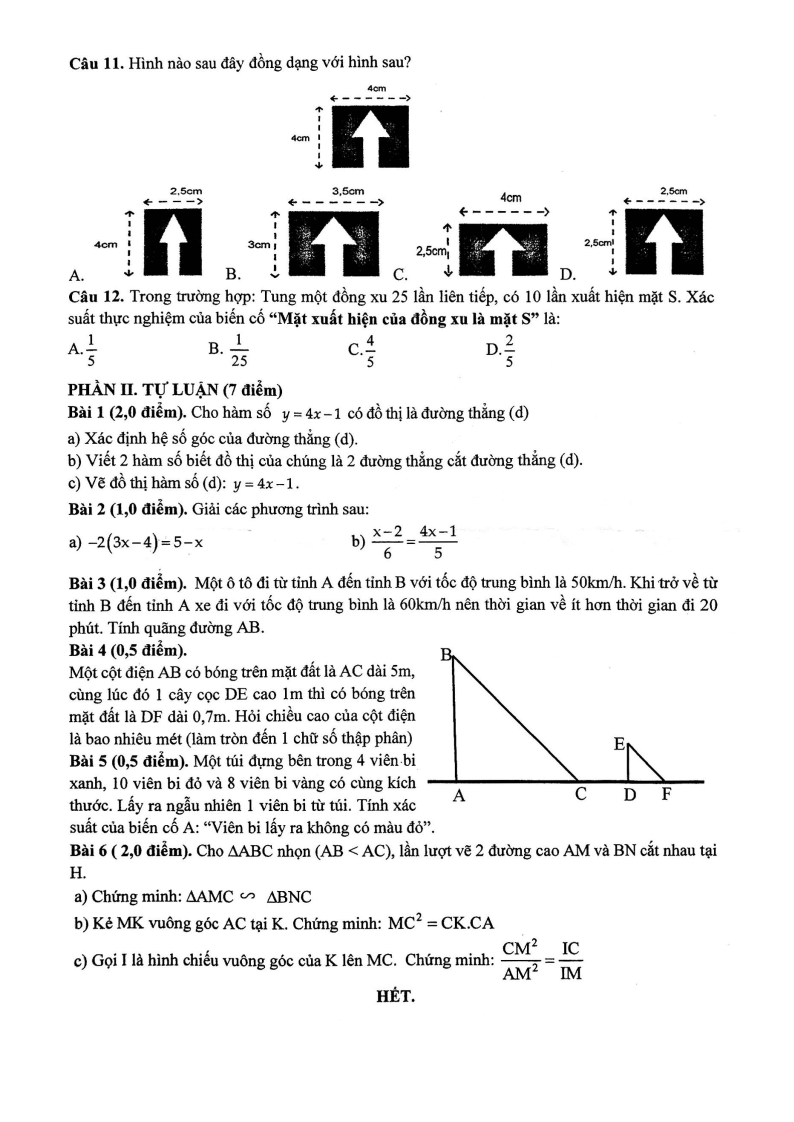 Đề thi Học kì 2 Toán 8 trường THCS Hồ Văn Long (Tp.HCM) năm 2024-2025