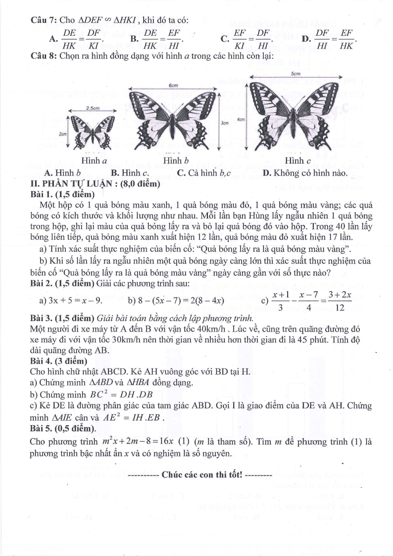 Đề thi Học kì 2 Toán 8 trường THCS Ngọc Lâm (Hà Nội) năm 2024-2025