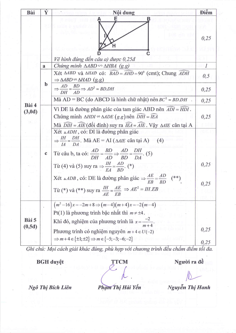 Đề thi Học kì 2 Toán 8 trường THCS Ngọc Lâm (Hà Nội) năm 2024-2025