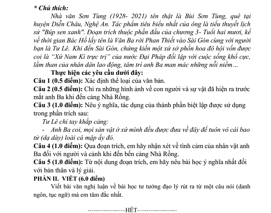 Đề thi Học kì 2 Văn 8 năm 2024-2025 Phòng GD&ĐT Hải Dương