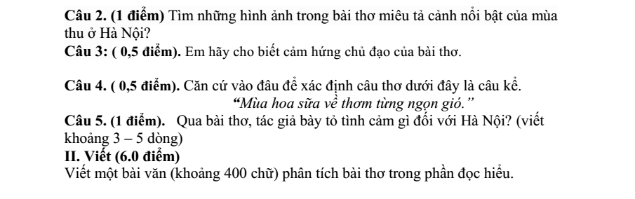 Đề thi Học kì 2 Văn 8 năm 2024-2025 trường TH-THCS Ngô Quyền (Hưng Yên)
