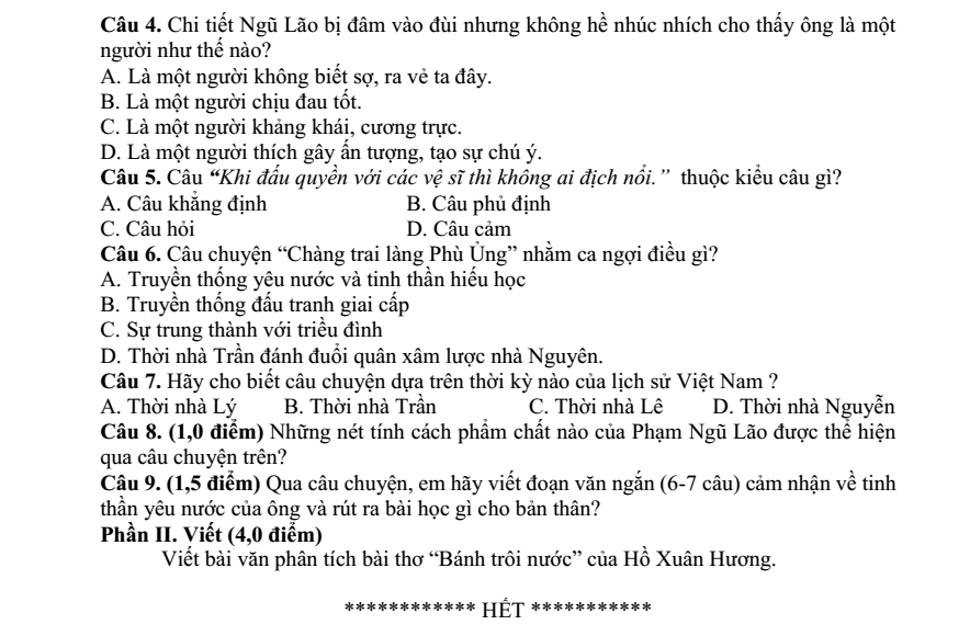Đề thi Học kì 2 Văn 8 năm 2024-2025 trường THCS Ngô Mây (Gia Lai)