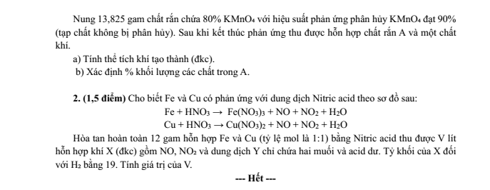 Đề thi học sinh giỏi Hóa học 8 Huyện Lục Nam năm 2025