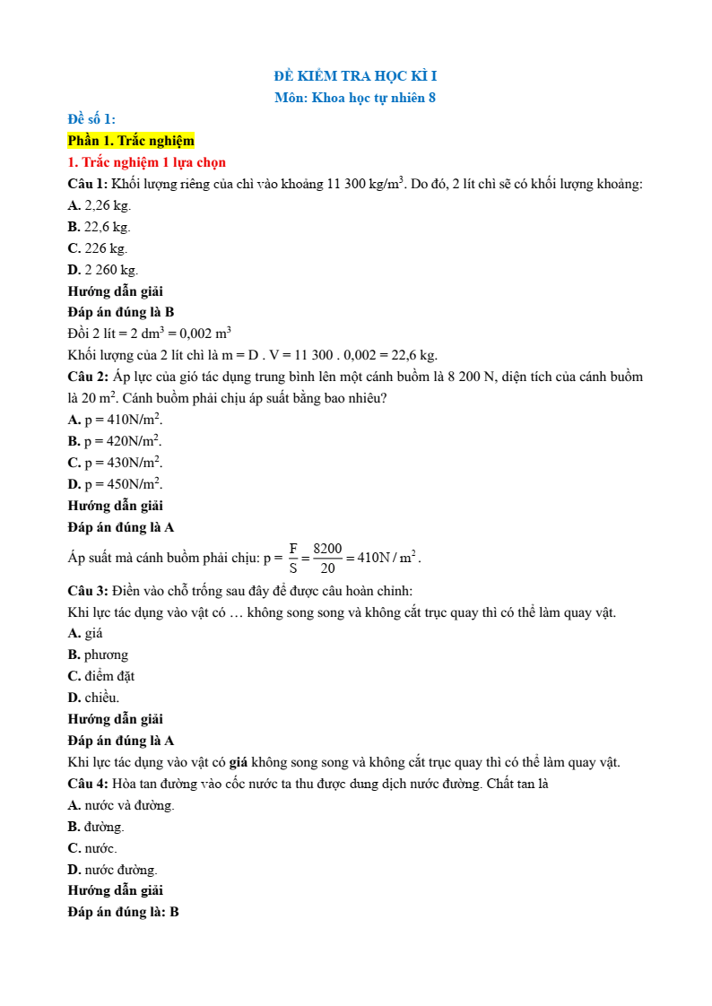 6 Đề thi Học kì 1 Khoa học tự nhiên 8 Cánh diều (có đáp án, cấu trúc mới)