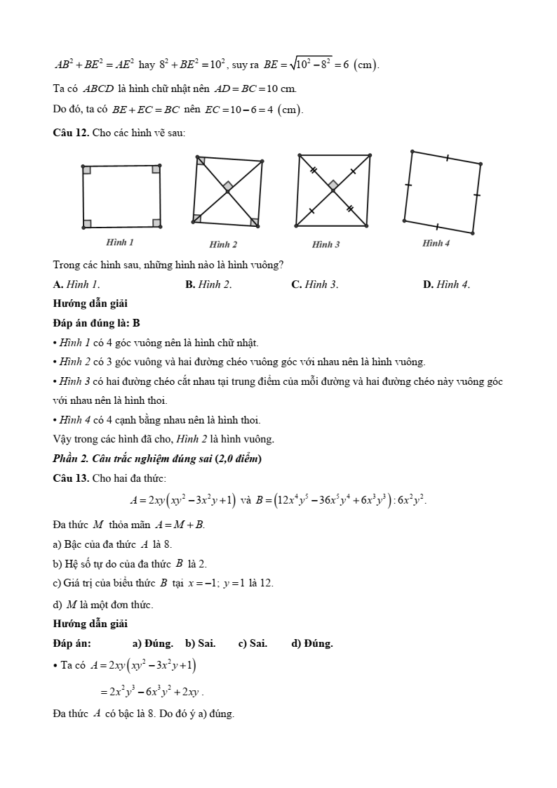 10 Đề thi Học kì 1 Toán 8 Cánh diều (có đáp án, cấu trúc mới)