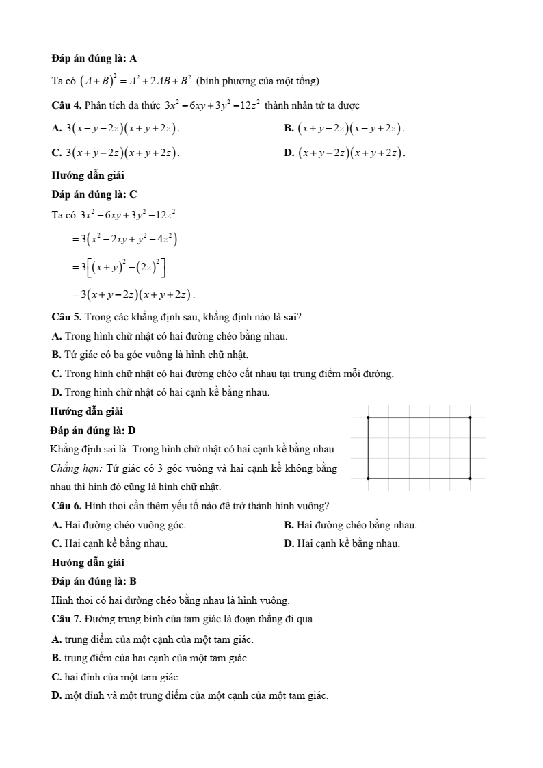 10 Đề thi Học kì 1 Toán 8 Kết nối tri thức (có đáp án, cấu trúc mới)