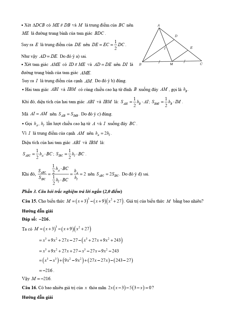 10 Đề thi Học kì 1 Toán 8 Kết nối tri thức (có đáp án, cấu trúc mới)