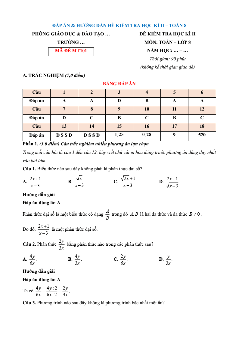 20+ Đề thi Học kì 2 Toán 8 Kết nối tri thức (cấu trúc mới, có đáp án)
