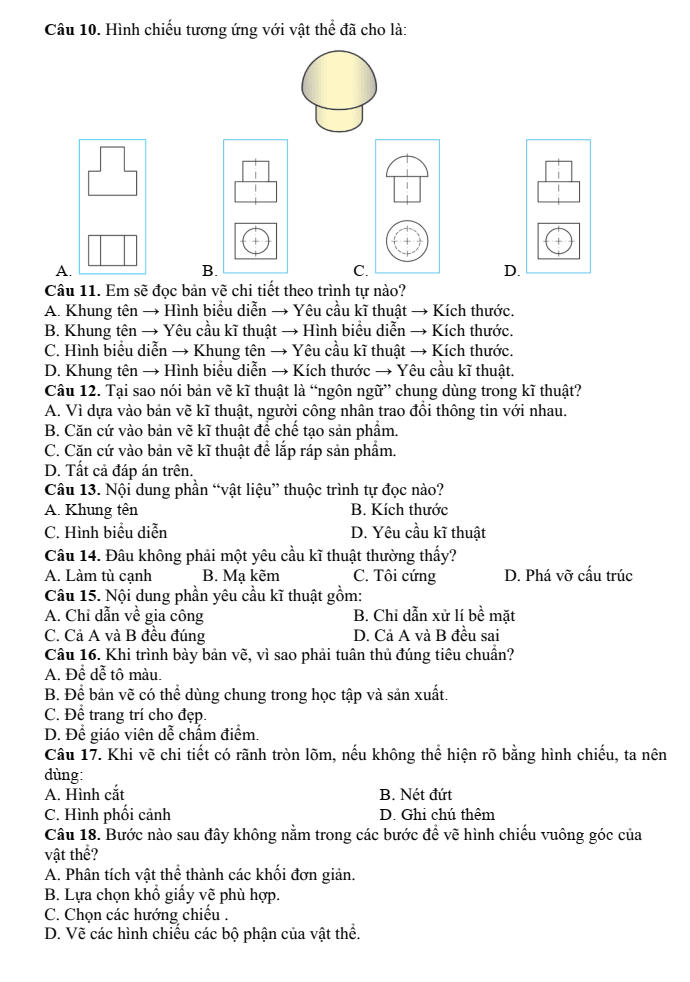 Đề thi Giữa kì 1 Công nghệ 8 năm 2025-2026 trường THCS Bát Tràng (Hà Nội)