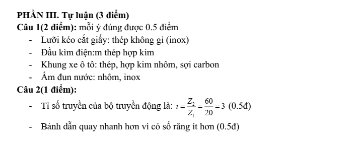 Đề thi Giữa kì 1 Công nghệ 8 năm 2025-2026 trường THCS Đức Giang (Hà Nội)