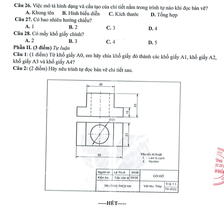 Đề thi Giữa kì 1 Công nghệ 8 năm 2025-2026 trường THCS Nguyễn Bỉnh Khiêm (Hà Nội)