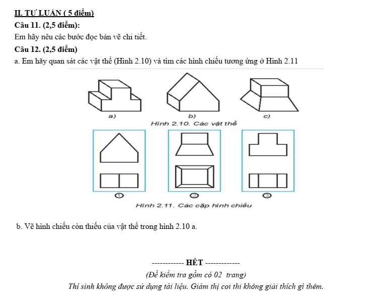 Đề thi Giữa kì 1 Công nghệ 8 năm 2025-2026 trường THCS Nội Duệ (Bắc Ninh)