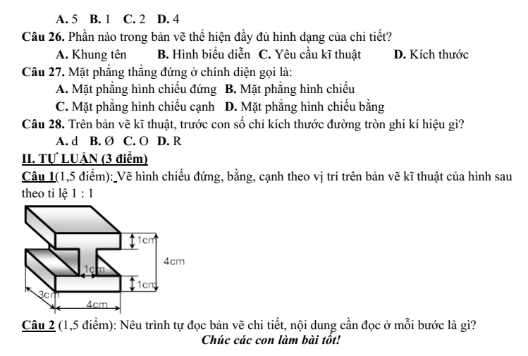 Đề thi Giữa kì 1 Công nghệ 8 năm 2024-2025 trường THCS Phúc Lợi (Hà Nội)