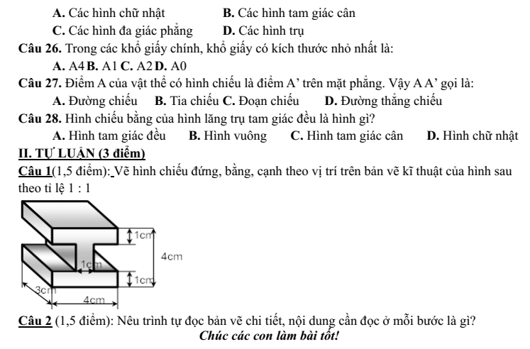 Đề thi Giữa kì 1 Công nghệ 8 năm 2024-2025 trường THCS Phúc Lợi (Hà Nội)