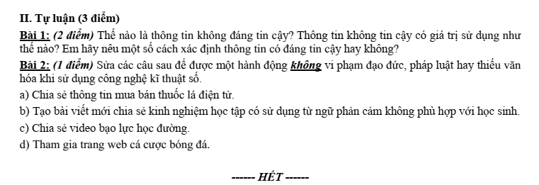 Đề thi Giữa kì 1 Tin học 8 năm 2024-2025 trường THCS Gia Quất (Hà Nội)