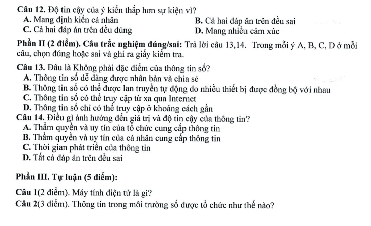 Đề thi Giữa kì 1 Tin học 8 năm 2025-2026 trường THCS Nguyễn Bỉnh Khiêm (Hà Nội)