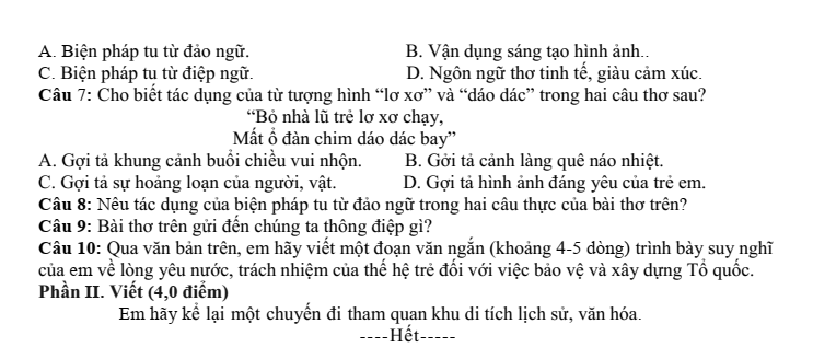 Đề thi Giữa kì 1 Văn 8 năm 2024-2025 trường THCS Nguyễn Trãi (Quảng Nam)