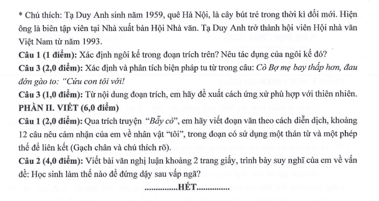 Đề thi Giữa kì 2 Văn 8 năm 2024-2025 trường THCS Ngọc Lâm (Hà Nội)