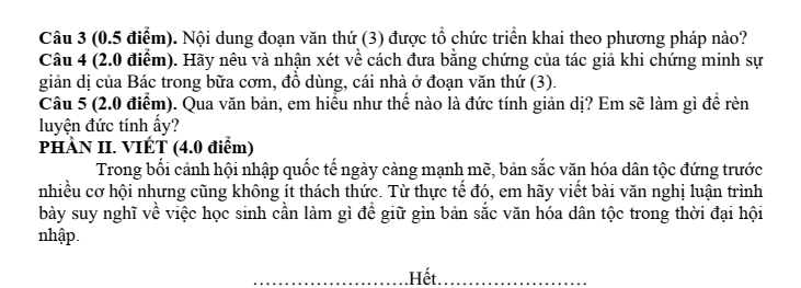 Đề thi Học kì 1 Văn 8 năm 2025-2026 trường THCS Ngô Gia Tự (Hà Nội)