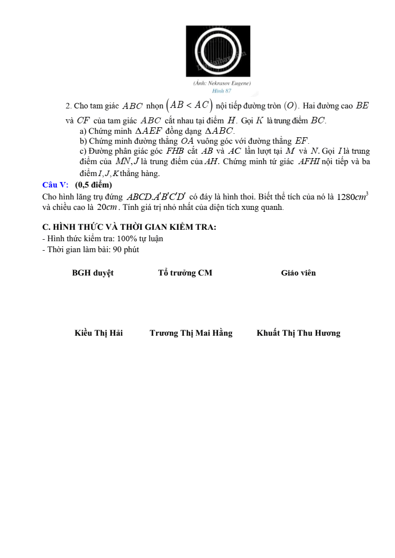 Đề cương ôn tập Giữa kì 2 Toán 9 trường THCS Nguyễn Bỉnh Khiêm (Hà Nội) năm 2025-2026