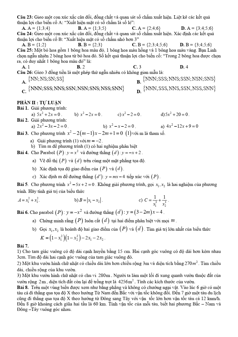 Đề cương ôn tập Giữa kì 2 Toán 9 trường THCS Thanh An (Quảng Trị) năm 2025-2026