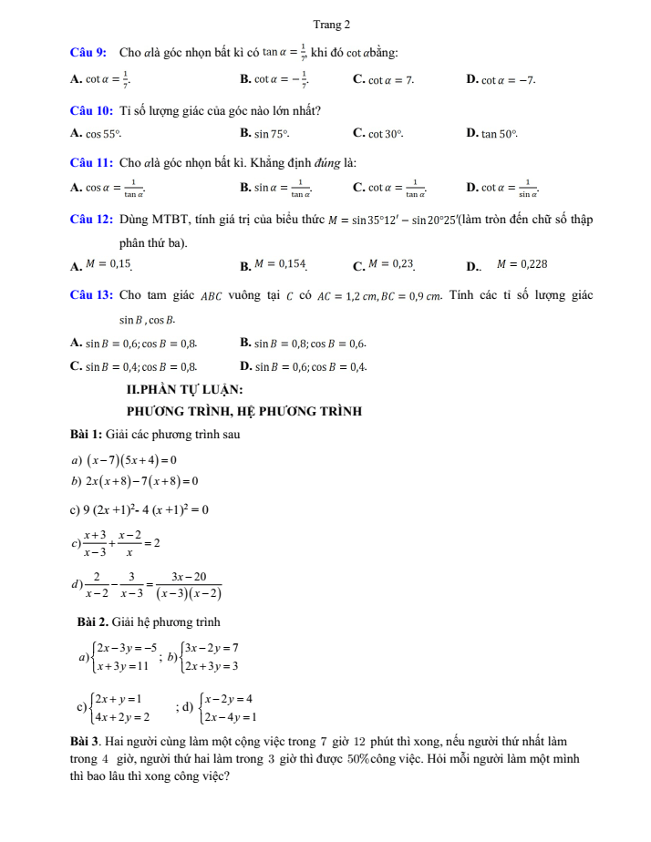 Đề cương ôn tập Giữa kì 1 Toán 9 trường THCS Hòa Ninh năm 2025-2026