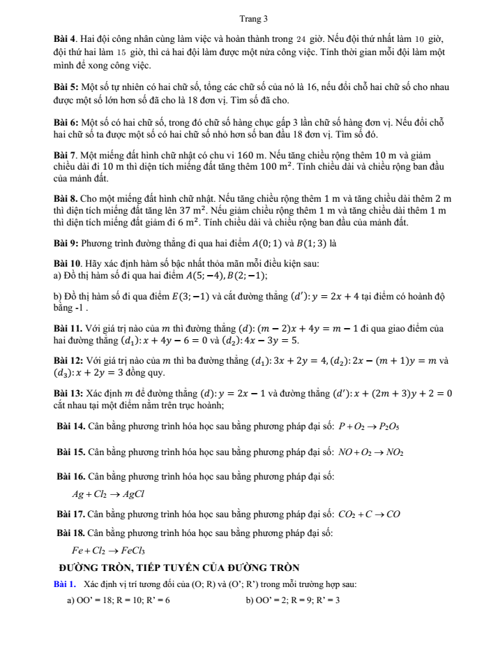 Đề cương ôn tập Giữa kì 1 Toán 9 trường THCS Hòa Ninh năm 2025-2026