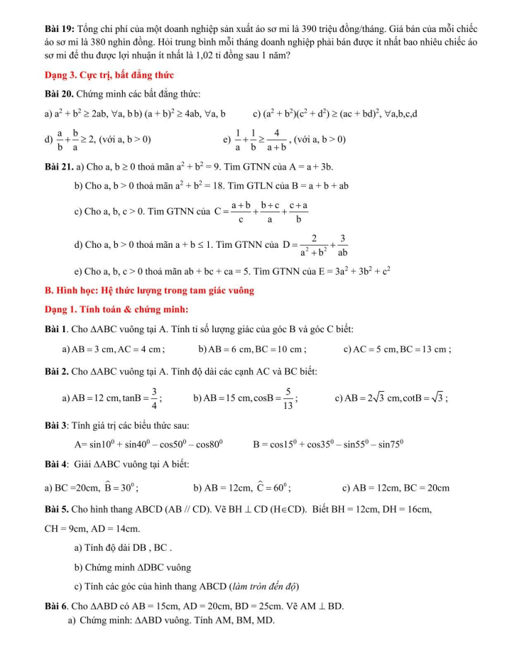 Đề cương ôn tập Giữa kì 1 Toán 9 trường THCS Lê Lợi năm 2025-2026