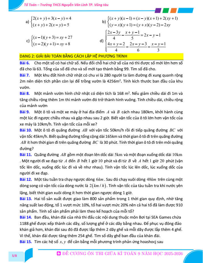 Đề cương ôn tập Giữa kì 1 Toán 9 trường THCS Nguyễn Văn Linh năm 2025-2026
