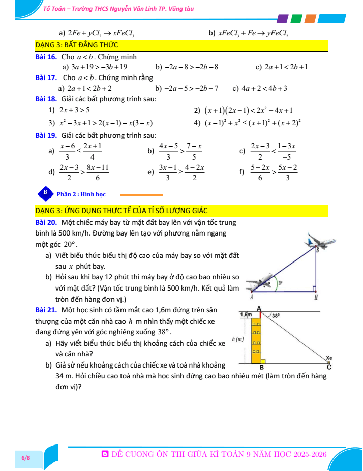 Đề cương ôn tập Giữa kì 1 Toán 9 trường THCS Nguyễn Văn Linh năm 2025-2026