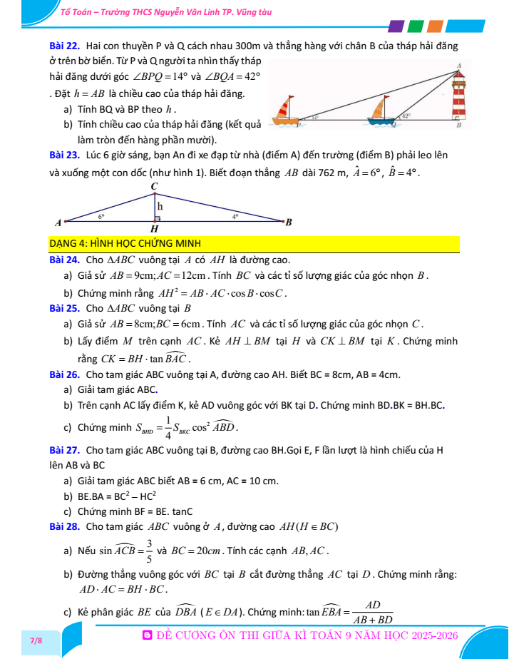 Đề cương ôn tập Giữa kì 1 Toán 9 trường THCS Nguyễn Văn Linh năm 2025-2026