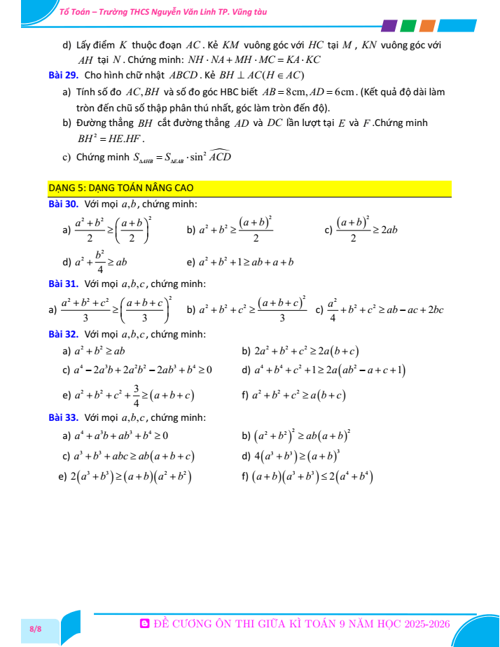 Đề cương ôn tập Giữa kì 1 Toán 9 trường THCS Nguyễn Văn Linh năm 2025-2026