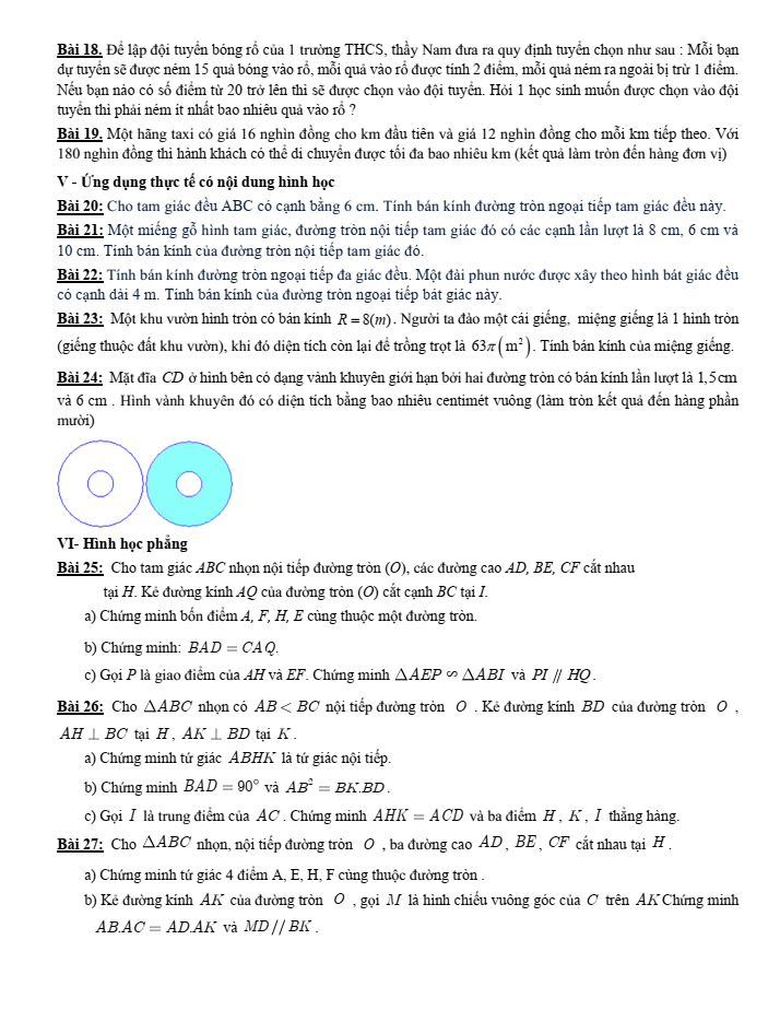Đề cương ôn tập Giữa kì 2 Toán 9 trường THCS Thăng Long năm 2024-2025