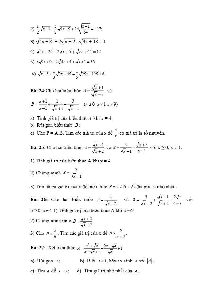 Đề cương ôn tập Học kì 1 Toán 9 trường THCS Nguyễn Bỉnh Khiêm năm 2024-2025