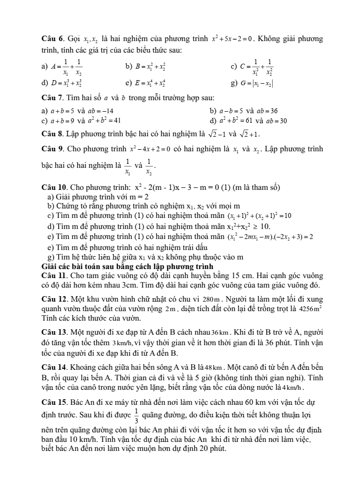 Đề cương ôn tập Học kì 2 Toán 9 trường THCS Mạo Khê II năm 2024-2025