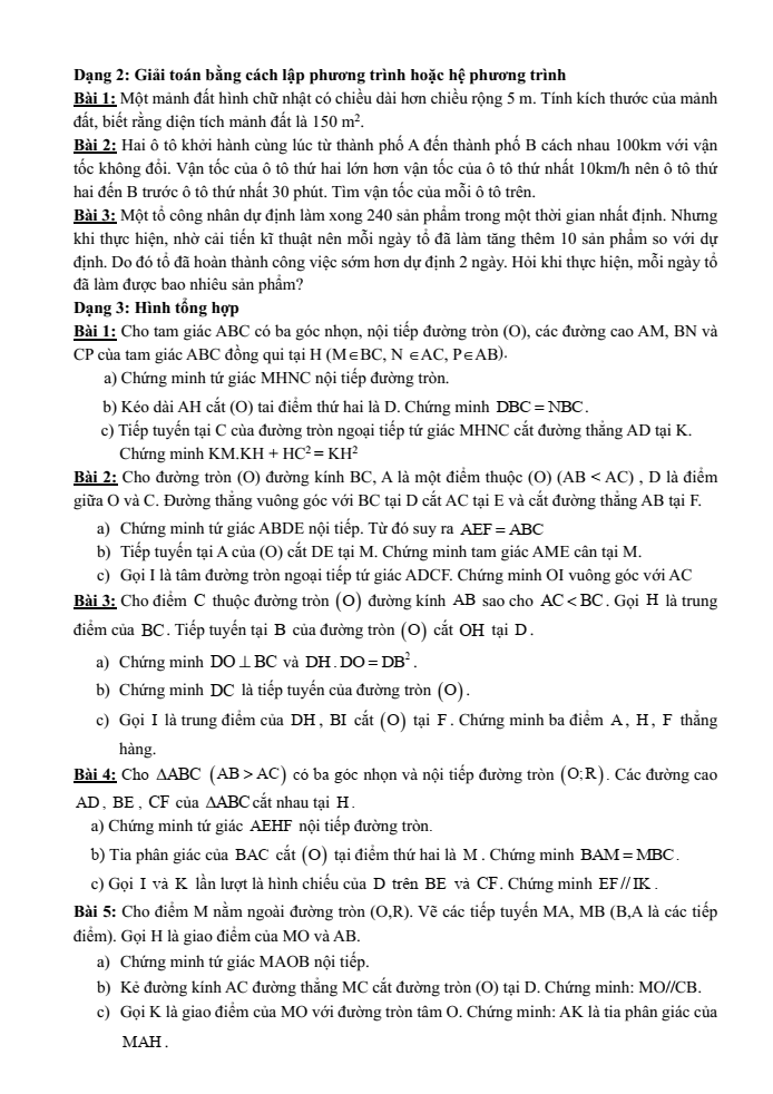 Đề cương ôn tập Học kì 2 Toán 9 trường THCS Nguyễn Gia Thiều năm 2024-2025