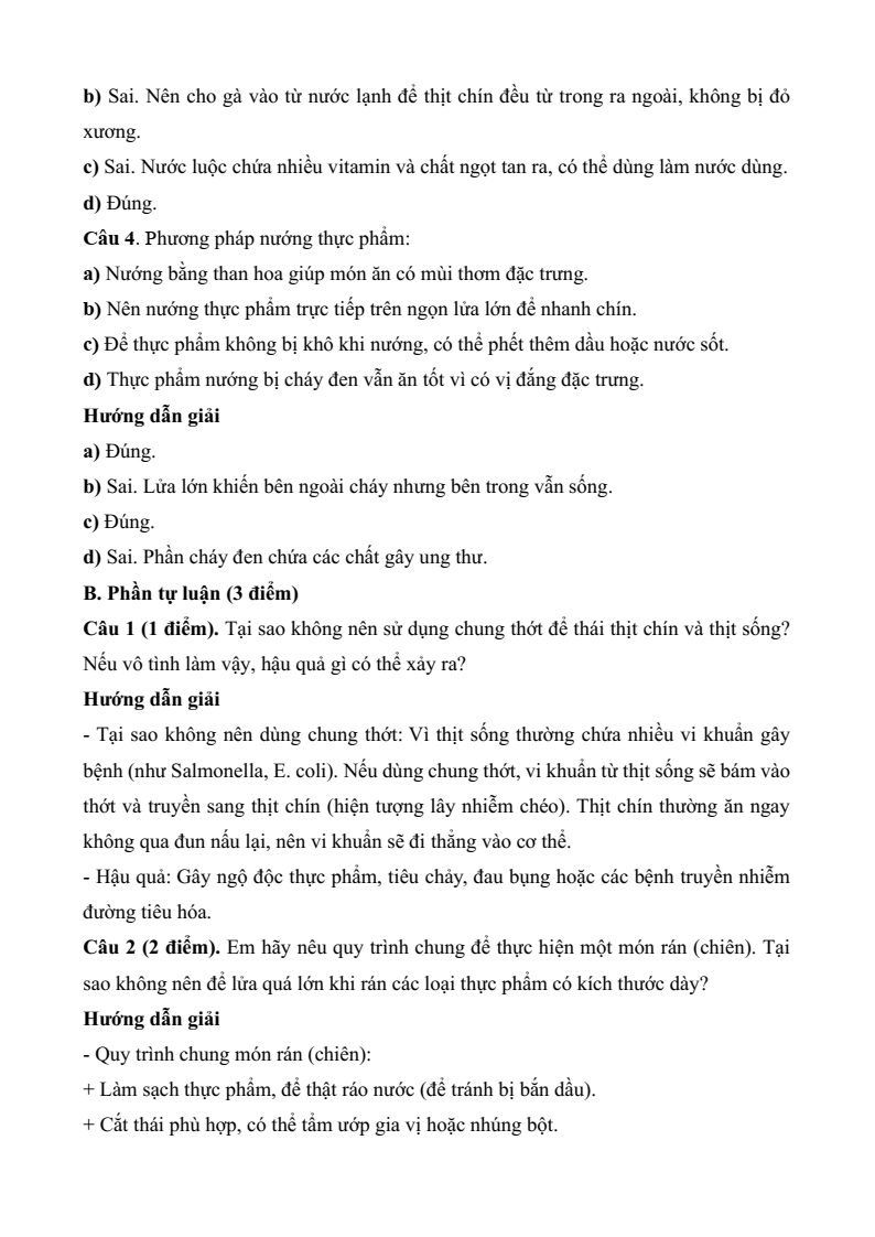 Đề thi Giữa kì 2 Công nghệ 9 Kết nối tri thức Chế biến thực phẩm (có đáp án)