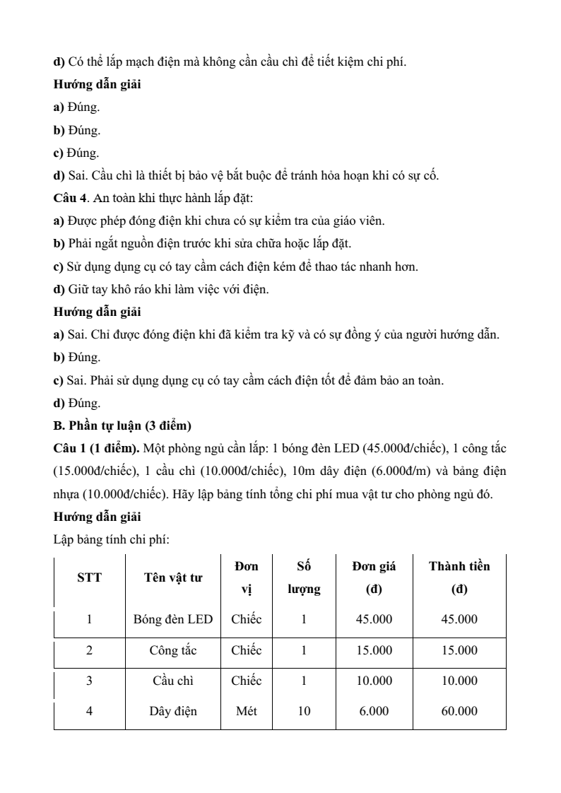 Đề thi Giữa kì 2 Công nghệ 9 Kết nối tri thức Lắp đặt mạng điện trong nhà (có đáp án)